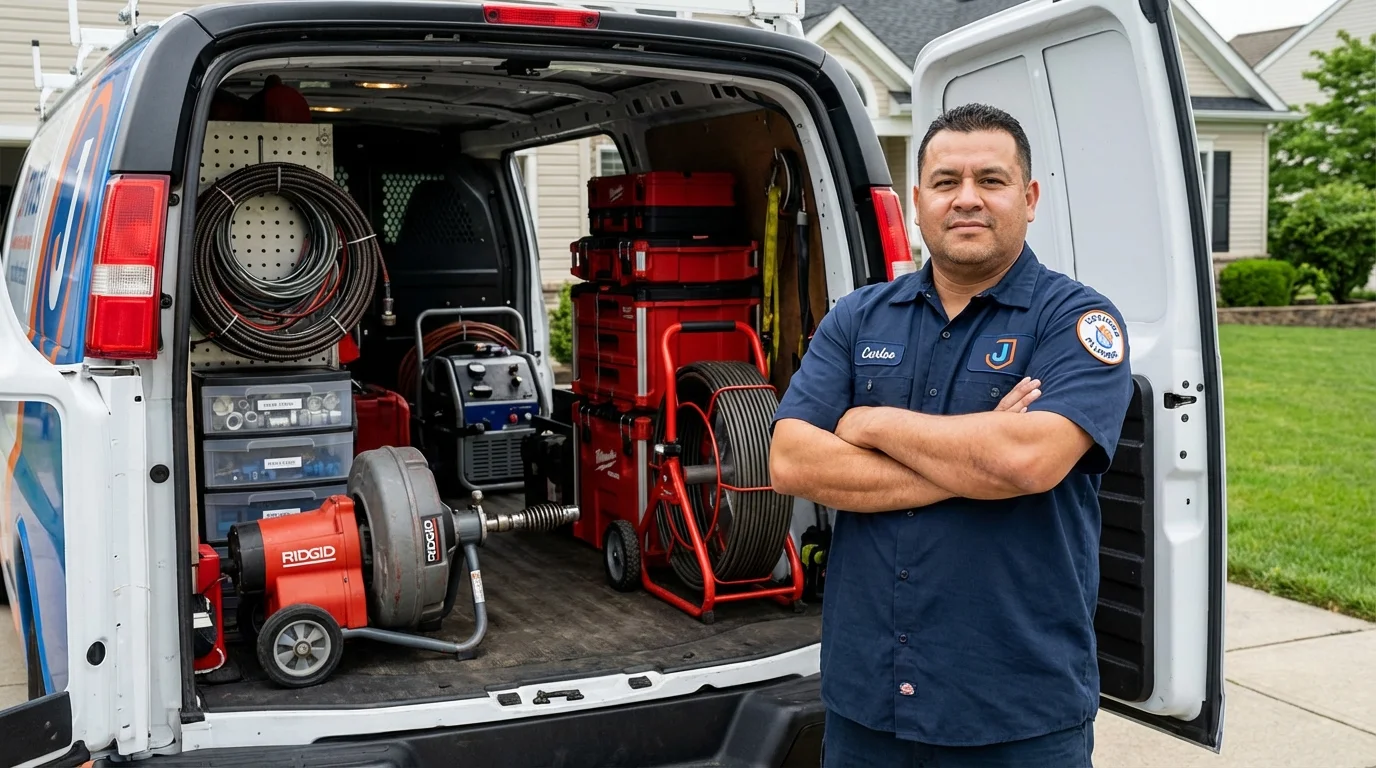 Professional drain cleaning equipment and Johns Plumbing LLC plumber in Buckingham