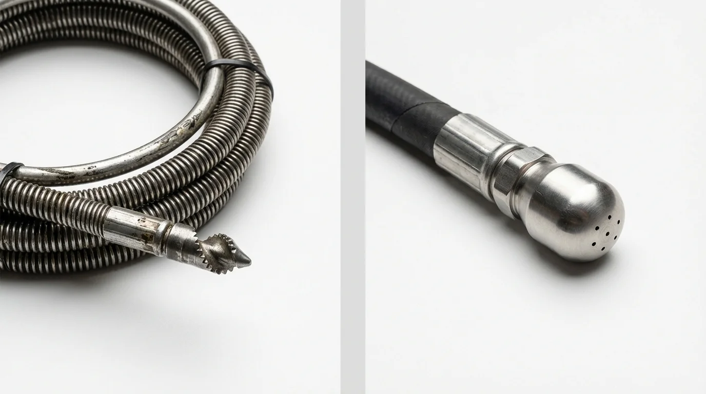 Drain snake cable and hydro jetting nozzle used for drain cleaning in Buckingham, VA