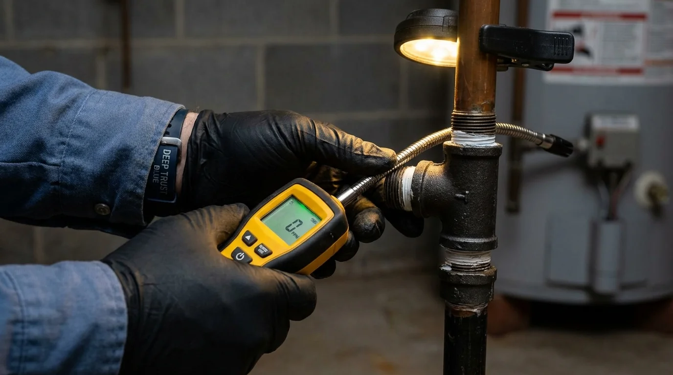 Gas leak detection with electronic sniffer by Johns Plumbing LLC in Buckingham