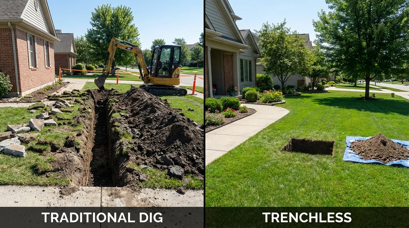 Trenchless sewer repair with minimal yard damage versus traditional excavation in Buckingham, VA